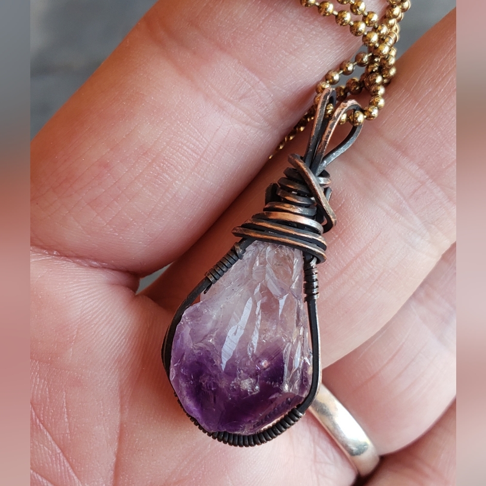 Wire Wrapped Amethyst Pendant Necklace